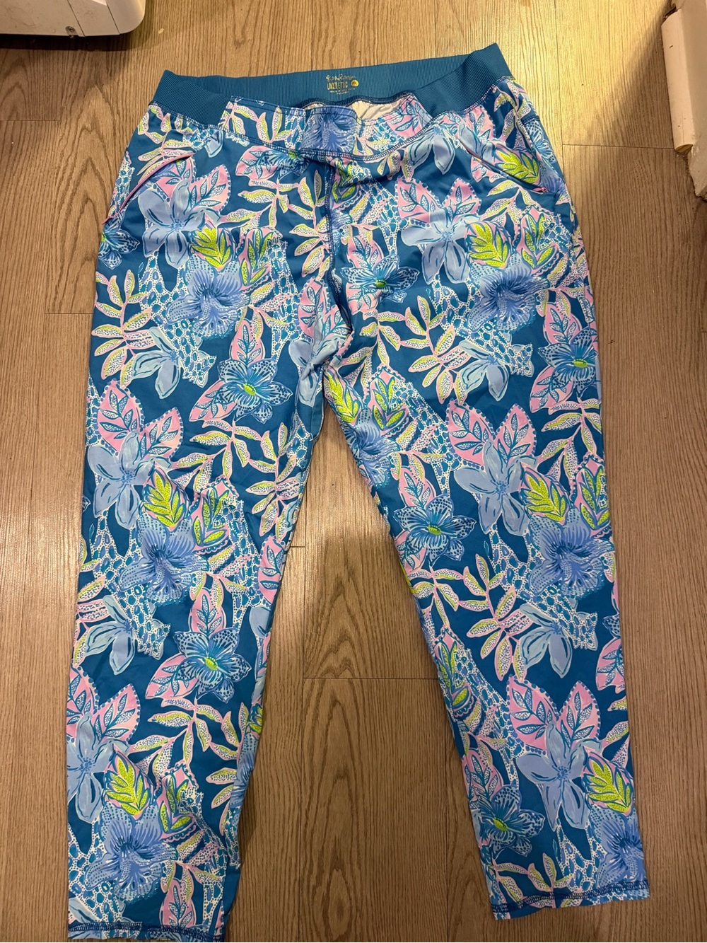 Lilly Pulitzer Blue Floral Leggings with Pink & Neon Accents